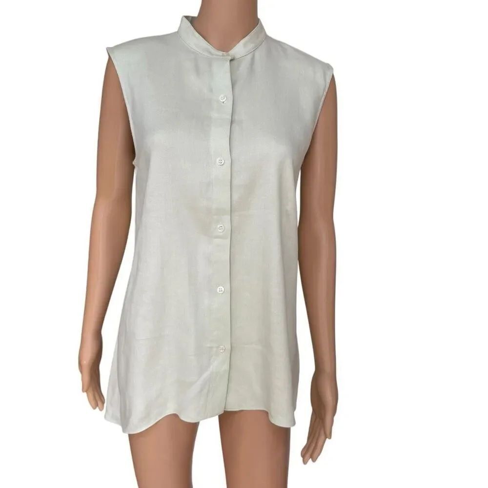 Theory Asymmetric Drape linen blend sleeveless top blouse in aloe size M NWT - Picture 6 of 11